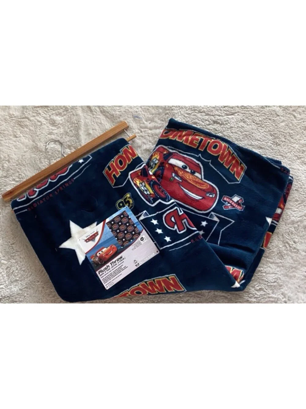 DISNEY Pixar CARS LIGHTNING MCQUEEN 95 Hometown Hero Throw Blanket 50” X 70” NEW